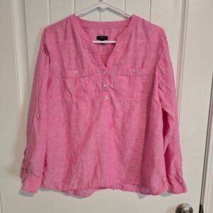 Talbots Pink Classic Petite Shirt Large Linen